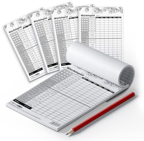 itenga Blocco da gioco a dadi facile da leggere e chiaro (4 blocchi DIN A6, 10,5 x 14,8 cm, per un totale di 1200 giochi)