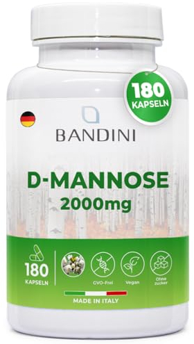 Bandini® D Mannose 2000mg per Serving – 180 Vegetarian High-Strength Capsules (Not Tablets or Powder) – Natural Pure D-Mannose for Urinary Tract Support – Additives-Free & 100% Vegan – 2-Month Supply