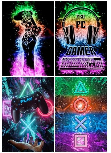 DCIDBEI 4-pack diamantmålningsswitch, spel, 30 x 40 cm, diamantmålning, hörlurar, diamantmålning, logotyp för spelkonsol, diamantmålning, bilder, vuxna, måla med siffror, vuxna, korsstygn