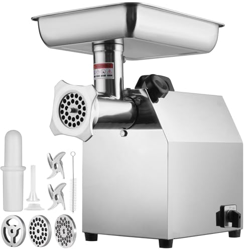 XINGLUOY Picadora de Carne eléctrica Comercial, 8,3 LB/min, picadora de Carne Industrial de 650 W con 2 Cuchillas, 3 Placas de molienda, Kit de Salchichas - Acero Inoxidable 304