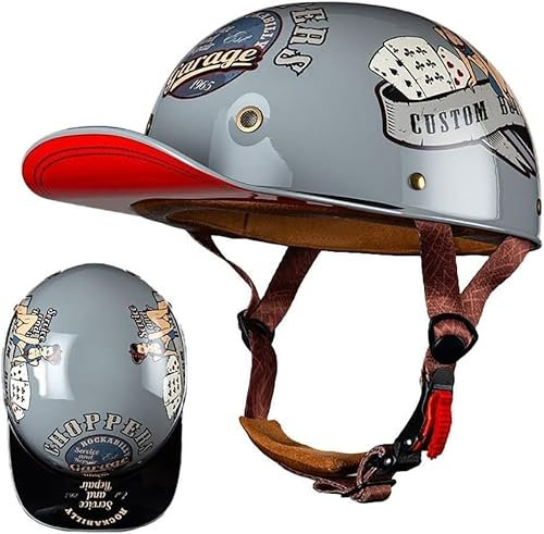 Motorrad Halbschalen Halbhelm Halbschalenhelm Baseballmütze-Helm Baseball Cap Brain-Cap Motorradhelm Mit ECE Cruiser Chopper Scooter Helm Für Bike Cruiser Chopper Moped Scooter,J-XL =（61〜62CM）