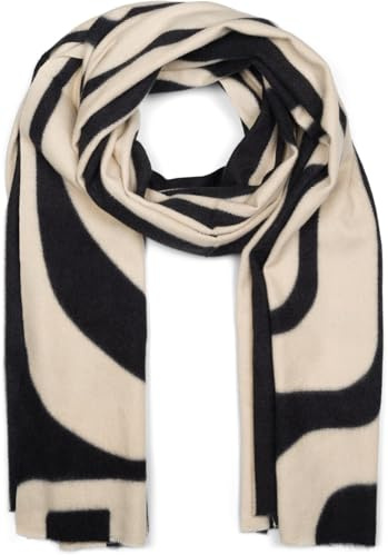 styleBREAKER Damen Schal mit geschwungenem Linienmuster - Weicher und stylischer langer Schal 01017162, Farbe:Schwarz-Beige