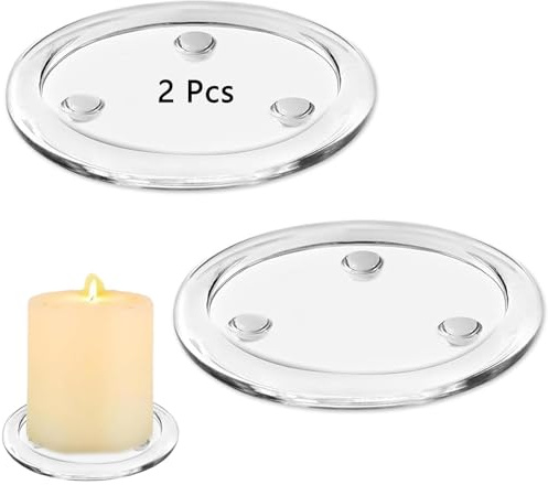Glass Candle Holders, Clear Round Candle Plates For Weddings And Parties | Thickened Glass Material, Heat-Resistant Surface, 10cm Outer Diameter, Compatible With Pillar Candles