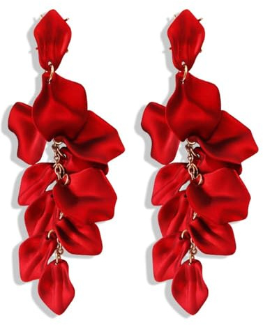 Boucles D'oreilles Pétale, Boucles D'oreilles Femme Pendantes, Longues en Pétale de Rose Pendantes, Boucle D'oreille pour Femmes Filles Mariage Valentin