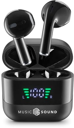 Music Sound, SPARK, Auricolari TWS, Bluetooth, Wireless, Display LED, Play Time 17 Ore, Pairing Automatico, Controlli Touch Sugli Auricolari, Nero