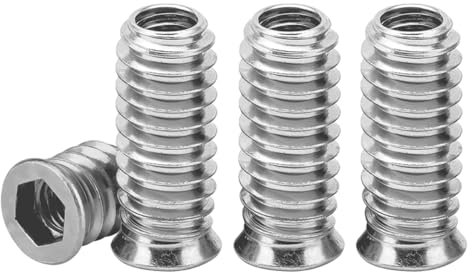 Drenky Flanged Hex Socket Nut M6x25mm - 40Pcs Zinc Plated Carbon Steel Threaded Inserts for Wood Furniture, Silver Insert Nut with Hex Drive Head (Durable Wood Fastening Solution)