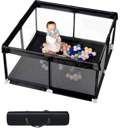 Baby Playpen – Extra Large Baby Play Yard for Toddlers, Indoor & Outdoor Safe Play Area with Anti-Slip Base, Easy Assembly & Storage, BPA-Free, (130x130x66cm,Black)