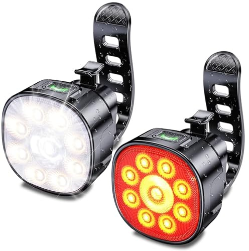 Dubluny Bike Lights Front and Back for Night Riding Safety,Super Bright Headlight and Red Rear Tail,IP65 Waterproof USB Charging,with 8 Ultra-Bright LED Beads 8+7 Lighting Modes for All Road Bicycle