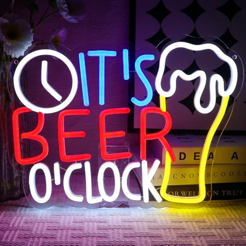 OYCGZV Es ist Bier-Uhr Neon Schild Beer O'Clock Led Neon Schild Wand Bier Bar Neon Sign Trinken Led Schild für Kaffee Cafe Club Store Home Pub Mann Höhle Party Business Stammkneipe Dekorationen