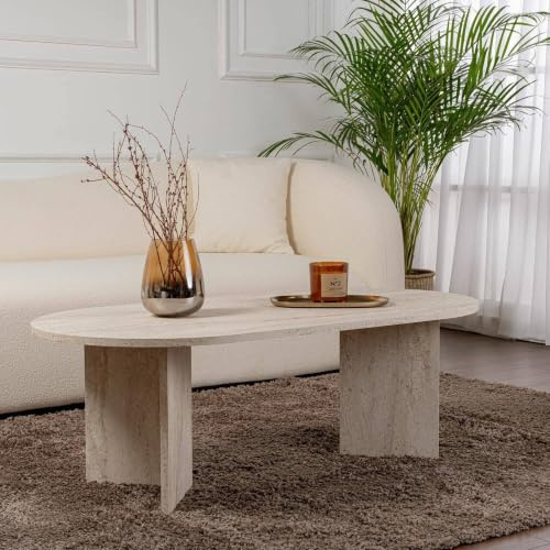 Dmora - Tavolino da Salotto Parrano, Tavolo Basso da caffè, Portariviste per Divano, Ripiano da Soggiorno, 119x60 h40 cm, Beige