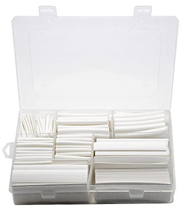 AIXILAN Cable Tidy Sleeve,Cable Management,385 pcs/Set White 9 Sizes Assorted 2:1 Flame-Retardant Boxed Heat Shrink Tubing Kit