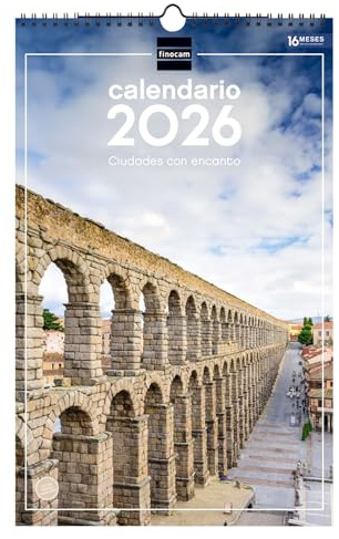 Finocam - Wandkalender 2026, 25 x 40 cm, Monatsansicht Januar - Dezember 2026 + Sep. - Dez. 2025 (4 Monate), Kalender 2026, Städte - Spanisch
