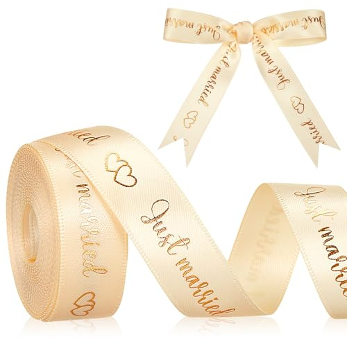 Xinnun Hochzeit Schleifenband 4,5 m x 15 mm Just Married Dekoband Hochzeit Geschenkband Hochzeitsband für Hochzeitsdekoration Hochzeitseinladungen Brautsträuße Geschenk Verpackungen DIY(Gold)