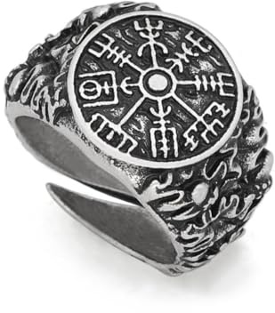 Auriselle Anello Viking da uomo con apertura regolabile, motivo bussola, incisione con testo, gioielli retrò punk hip hop gotici unisex vintage, regalo di compleanno/Natale per uomini e ragazzi