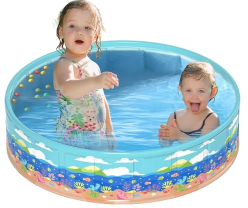 Teksome Piscine Enfant, Piscine Pataugeoire PVC Pliable Non Gonflable pour, Bassin Portable pour Bébés Garçons Filles