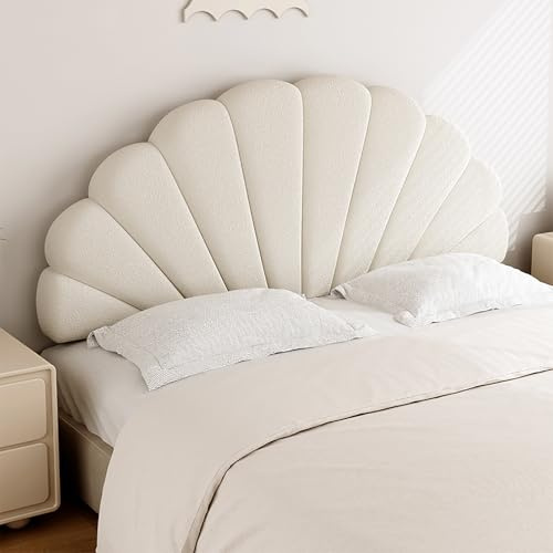 Qiydia Seashell Headboard Cushion, Teddy Fleece Headboard Pillow Upholstered Backrest Cushion Scalloped Wall Panel Free Standing for Bedroom, Support Pad for Reading(160x70x8cm(63x27x3inch), Cream)