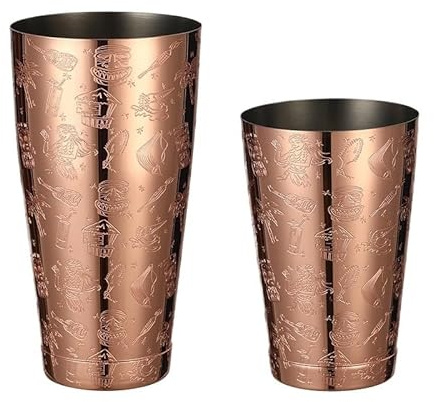 Shaker Cocktail,Shaker Caffe Freddo Shaker Da Bar In Acciaio Inossidabile Con Diverse Finiture Superficiali - For Cocktail 2 Pezzi, 15 Once E 25(Copper Graphic Tiki)