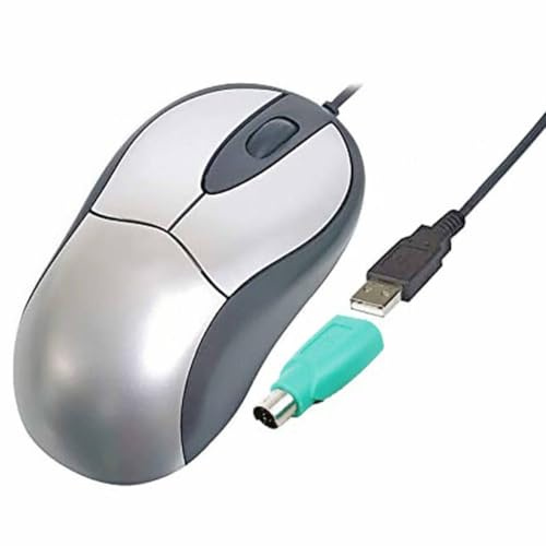 SIMPLETEK - Mouse Ottico USB/PS2 Combo Ergonomico | Cablato, 800 DPI, 3 pulsanti | Windows Linux Sistemi Legacy | Adattatore PS/2 incluso