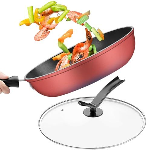Pomurom Sartén Antiadherente - Sartén de Cocina con Tapa - Con Mango Cómodo Para Cocinar Filetes Tortitas Aperitivos
