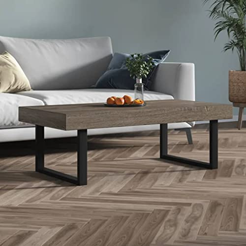 YuuSsea Couchtisch Grau Schwarz 120x60x40 cm, MDF-Platte mit Furnier, Eisenbeine, moderner Wohnzimmertisch, stabil & langlebig, ideal für Snacks & Getränke