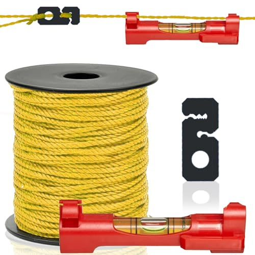 Maurerschnur Bauschnur Richtschnur 100m 1,7mm – reißfest mit Schnurspanner und Schnurwasserwaage im Set – UV‑beständige Markierungsschnur für Pflasterarbeiten, Mauerbau & Gartenbau DIY