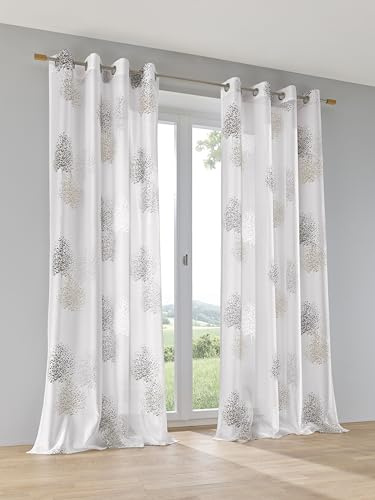 Kutti Vorhang Gardine Ösenschal Bellinda Weiss Taupe Breite 135 x Höhe 225 cm (1 STK)