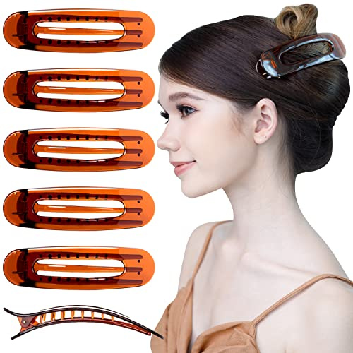 RC ROCHE 6 Stück Flache Entenschnabel Haarspange Damen, Groß Braun | Duckbill Hair Clips, Libellenspange, Flache Haarklammer, Kein Knick, Liegt Flach am Kopf, French Twist, Arbeit, Alltag, Reise