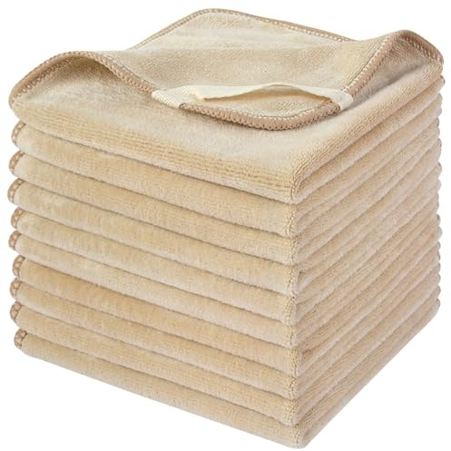 SINLAND 10 Stück Gesichtstücher Waschbar Abschminktücher 30 x 30 cm Creme | Mikrofaser schnelltrocknende Waschlappen saugfähig Gesichtsreinigungstücher weiches Make up Entferner Tücher wiederverwendbar