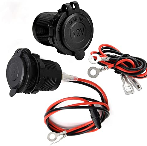 JTENG 2 Stück Auto Zigarettenanzünder Steckdose,Wasserdicht Marine Grade 12V / 24V Gleichstrom-Feuerzeugsteckdose Steckdose für Boot Motorrad Auto, mit 0,6m Anschlusskabel