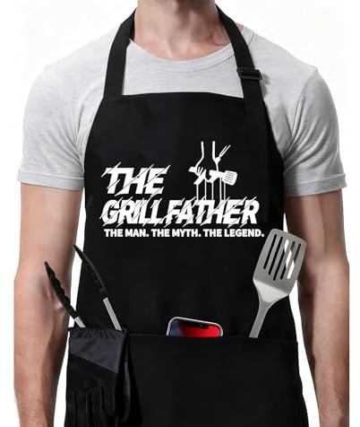 ZOORON Funny Black Chef Aprons for Men Adjustable BBQ Kitchen Cooking Apron