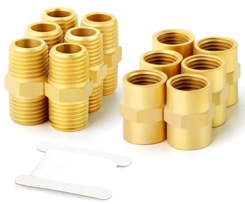 GASHER 4PCS Metals Brass Pipe Fitting, Hex Nipple Brass Hex Coupler, 1/4 x 1/4 NPT Male Thread Pipe, 1/4Inch x 1/4Inch NPT Female Thread Pipe