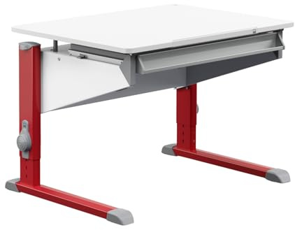 Moll Bandit Kinderschreibtisch höhenverstellbar | mitwachsend, ergonomisch & neigbar für aufrechtes Sitzen | ideal für Schulkinder | Schreibtisch weiß (Standard, Rot, 90cm x 70,5cm)