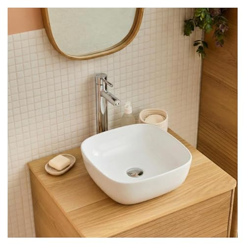 Mia - Lavabo da bagno da appoggio quadrato, 37 cm, colore: Bianco