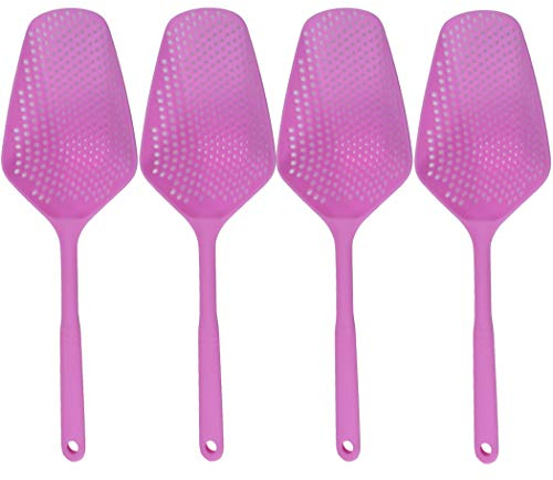 Hoshen 4-Piece Colander, Food Colander, Long Colander, Plastic Ice Spoon, Colander Filter, Used for Cooking and Baking Products in The Kitchen - Pink