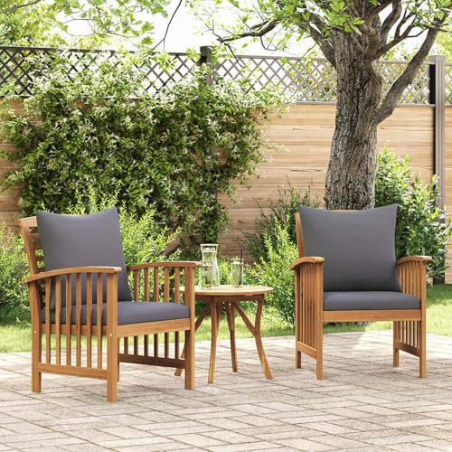 Tidyard Gartenstühle mit Kissen 2 STK. Gartensessel Balkonstuhl Terrassenstuhl Holzstuhl mit Lattenrost Gartenmöbel Terrassenmöbel Akazie Massivholz