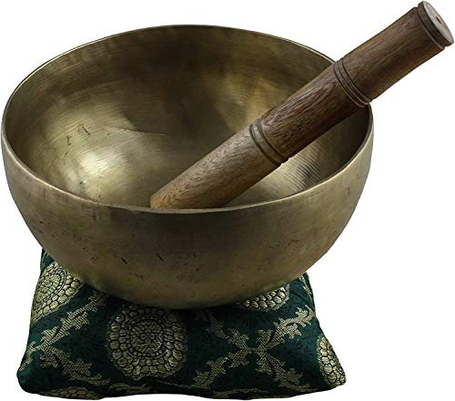 7 cuencos tibetanos antiguos del Himalaya, de metal martilleado, con mazo y cojín para meditación, cánticos, para la oración curativa y yoga (23 cm)