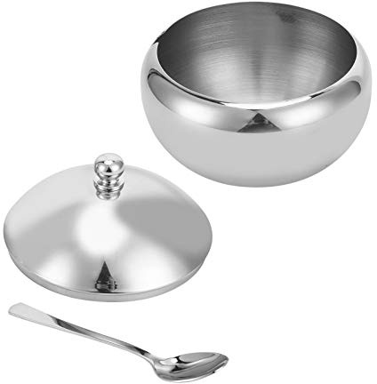 Alvinlite Zuckerdose, Edelstahl Zuckerdose mit Deckel und Zucker Löffel,Zuckerkugel Edelstahl Zuckergefäß mit Deckel für Haus und Küche, 11 x 17 cm