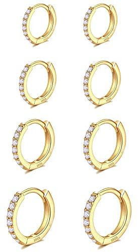Senteria Kleine Creolen für Damen - S925 Silber 14K Vergoldet CZ Knorpel Huggie Creolen - Mehrere Piercing Schlafen 6/8/10/12mm