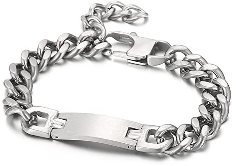 Daesar Edelstahl Armband Charm 21.8CM, Panzer Armband Breit 10MM mit Schild Silber Armbänder Herren Freundschaftsarmband