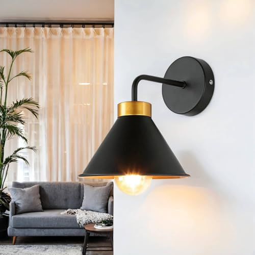 Innen Wandleuchte aus Metall in schwarz-gold E27 B:20cm EU-Produkt Loft Industrie Wohnzimmer Flur Schlafzimmer Wandlampe