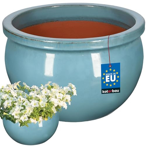 KOTARBAU® Pot de fleurs rond en céramique pour le jardin, cache-pot ⌀ 390 mm, turquoise