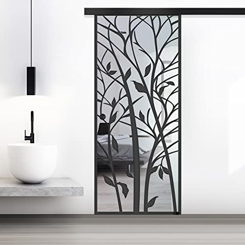 BOSS Black Porta Scorrevole in vetro modello WOOD 95x215 cm (60/85/95 cm) 8 mm, vetro Transparente, Nano rivestito nero, kit hardware complete nero opaco (95x215 cm, DESTRA)