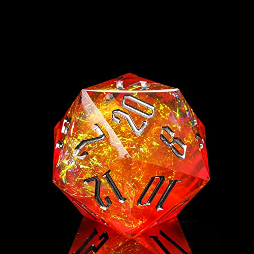 Cusdie 33 mm D20 DND-tärningar med vassa kanter och glitterfolieinneslutningar, enkel 20-sidig D&D-tärning, för rollspel, spel, fängelsehålor och drakar gåva (orange)