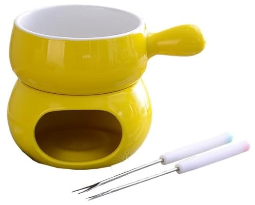 EdirFtra Set in ceramica per fonduta di formaggio al cioccolato, set di candele per la casa, 300 ml con 2 forchette, vaschetta per fonduta di cioccolato al burro in ceramica, B