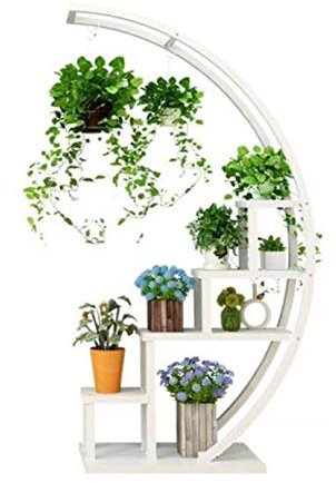 CLSMD Pflanzenständer aus Holz mit 5 Ebenen, Metall, mehrere Blumenständer für drinnen und draußen, Pflanzenregal für Terrasse, Garten, Ecke, Balkon, Wohnzimmer, weiß
