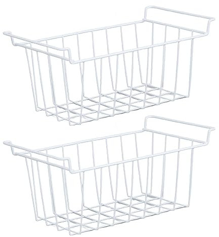 Focket 2 pcs paniers de congélation, bacs d'organisateur de Panier en Fil métallique Profond avec poignées pour Cuisine, Garde-Manger, placards, Organisateur de congélateur