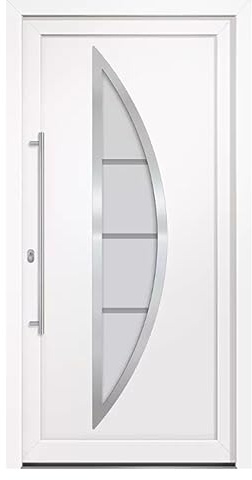 HORI Eingangstür Kunststoff Komplettset – Hochwertige Haustür mit Wärmeschutz, 5-fach-Verriegelung & Edelstahl-Stoßgriff - Farbe: weiß - DIN links - Modell: Curve - 210 x 110 cm