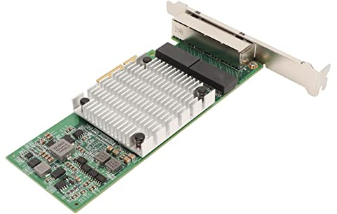 Tarjeta WiFi PCIEx4 Gigabit de 4 Puertos para Chip I350 Pines Dorados Disipador de Calor Grande Interfaz RJ45 Tarjeta Ethernet para Computadoras de Escritorio, Adaptador de Red