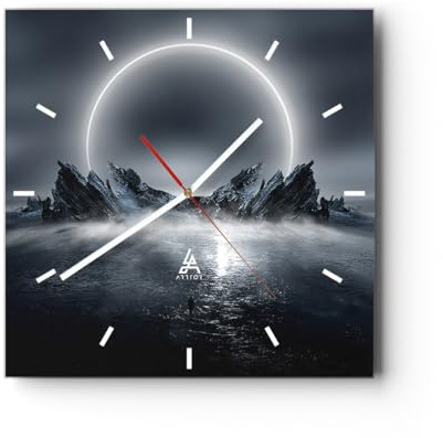 ARTTOR Horloge Décorative Moderne Carrée 40x40 cm Fantasy Espace - 5372 | Futurisme Tempête Lune Pendule Murale Horloge Murale Silencieuse Grand Décoration Murale Salon Cuisine Chambre ARTTOR