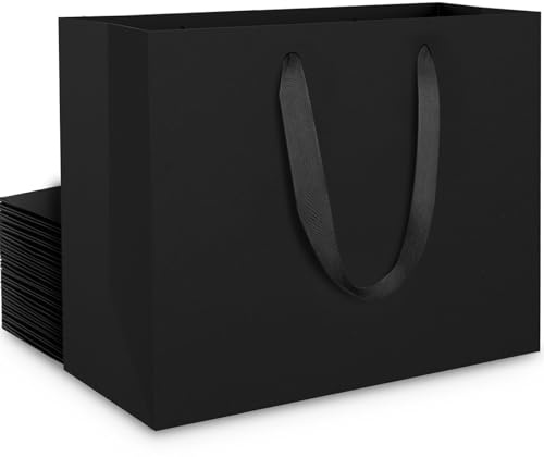 EUSOAR Geschenktüten Schwarz Set - 20 stück Schwarze Papiertüten mit Henkel Mittel M 27x8x21cm-250GSM Kraft Papier Tüte Geschenktaschen - Mittelgroß Geschenktüte mit Griff -
